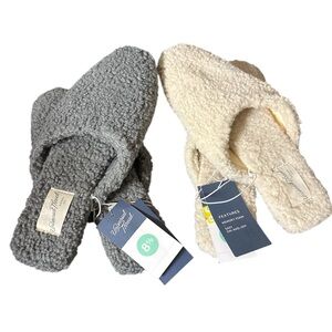 New Cozy Gray and Cream Slippers (2 Pairs)